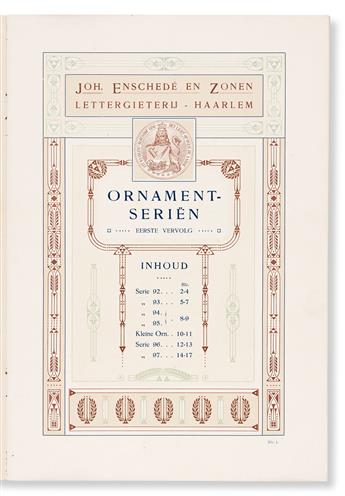 [SPECIMEN BOOK — JOHAN ENSCHEDÉ]. Ornament-Seriën, 1 Vervolg. Joh. Enschedé en Zonen, Haarlem, 1908.